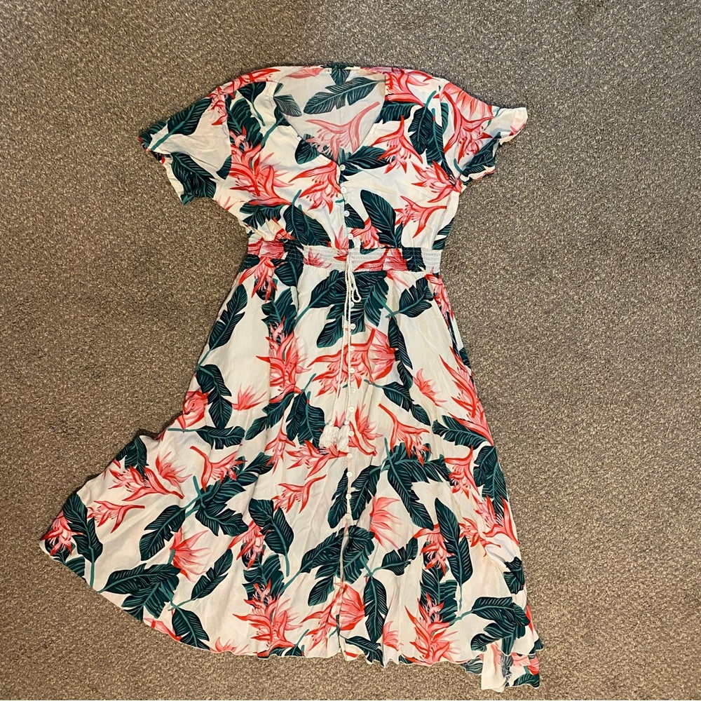 Tropical Hawaiian Short Sleeve Women’s Large Rayon Dress  EUC